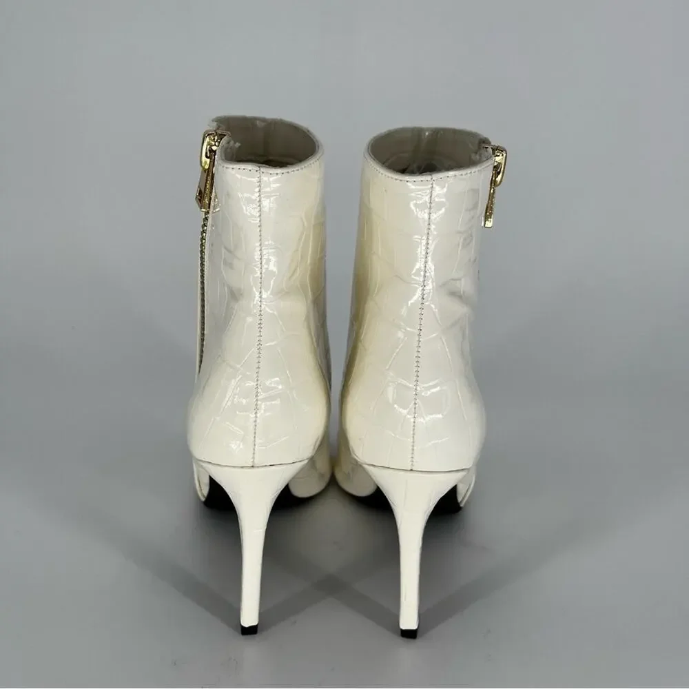 INC International Concepts Sarishaa Heeled Zip boots white croc - 9.5
